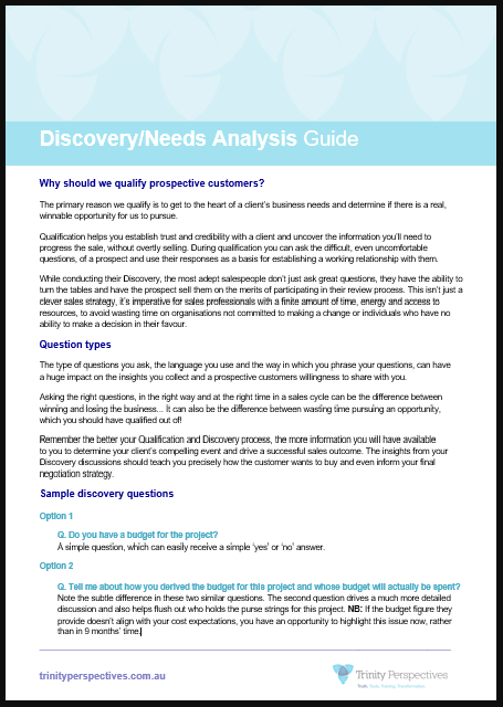 Templates & guides - Discovery/Needs Analysis Guide